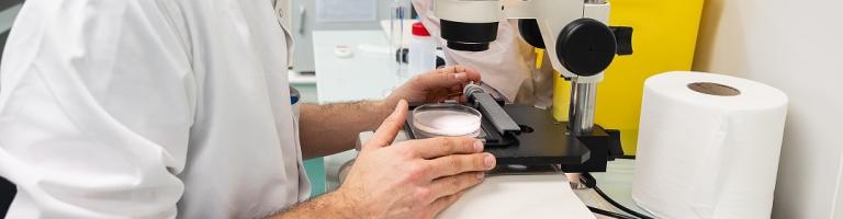 laborantin réalisant des analyses au microscope